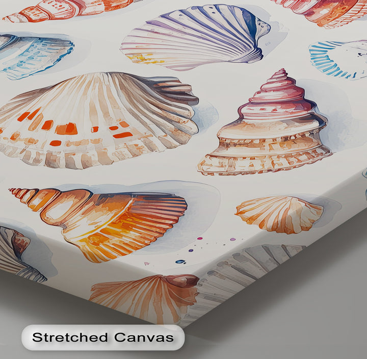 Bring a splash of coastal charm with this vibrant canvas print of sea shells.


