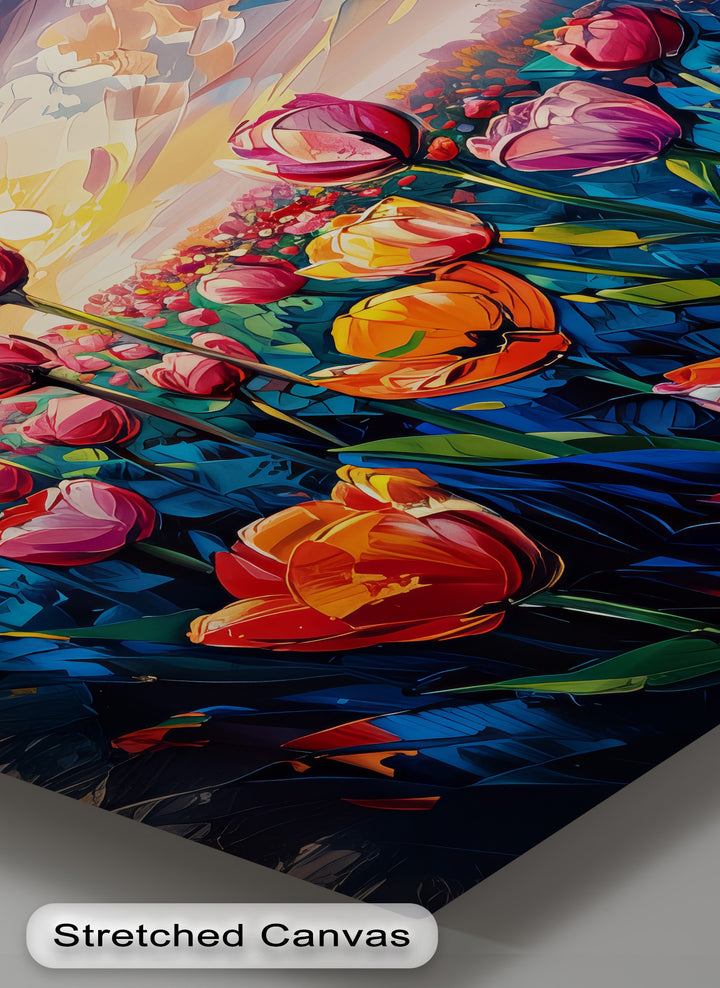 Radiant Bloom – Abstract Tulip Field at Sunset Canvas Print