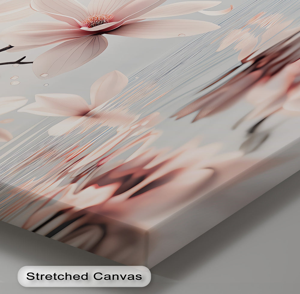 Floating Blossoms Serenity – romantic floral canvas art with peaceful water scene

