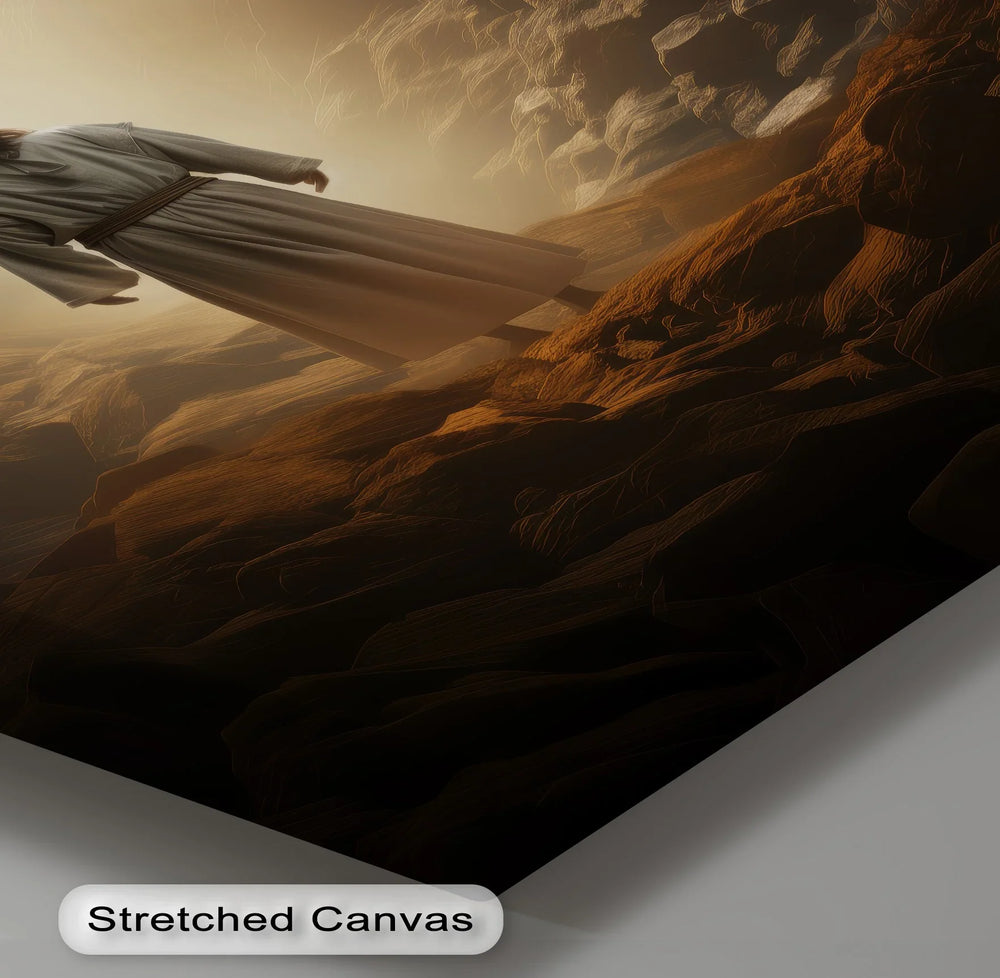 He stands in radiant glory—this spiritual canvas print embodies hope, ascension, and divine presence.

