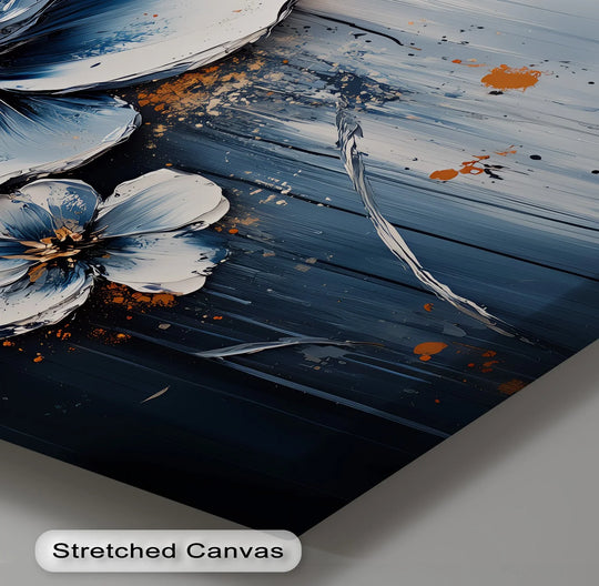 Abstract Navy Petals – expressive flower canvas print for modern interiors.


