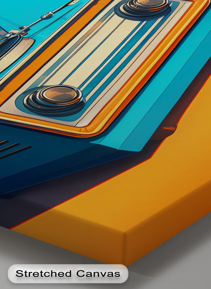Retro Groove – Bright Blue Turntable Canvas Print