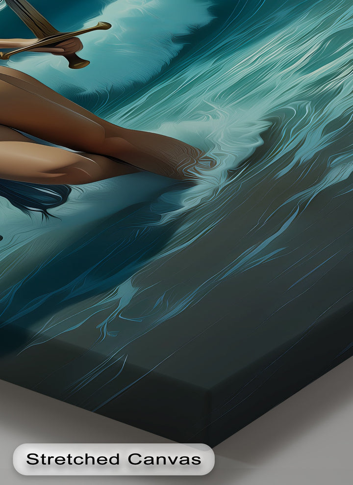 Moonlit Warrior – Sword-Wielding Nude Canvas Wall Art | Abstract Art