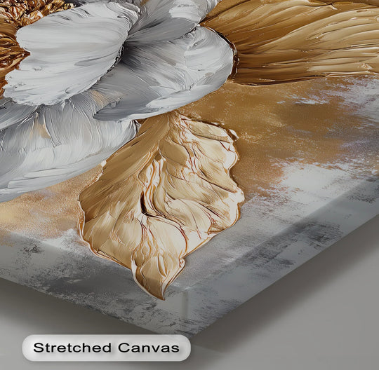 Bold Peony in Gold – statement canvas print with metallic floral design.

