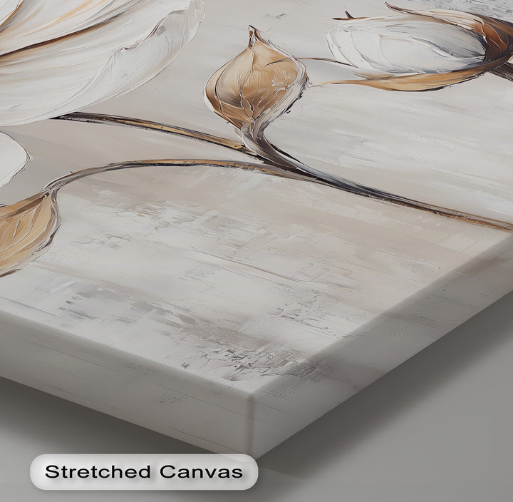 Petal Poise – minimalist white floral canvas wall art

