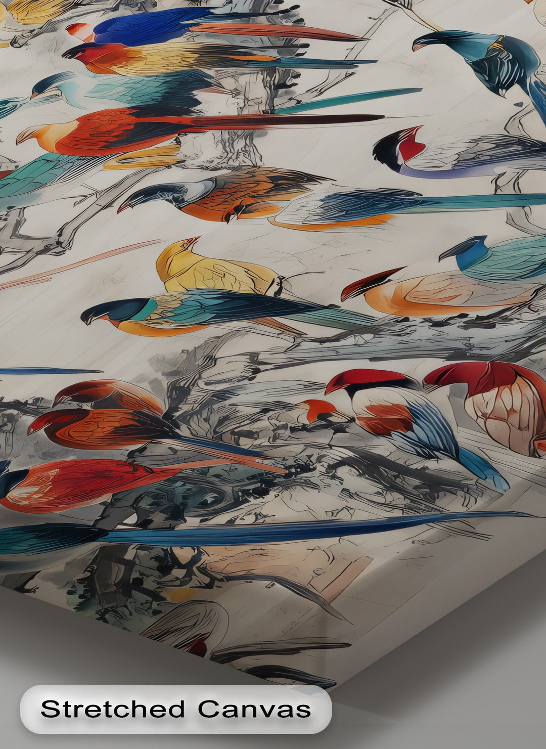 Symphony of Colors – Exotic Birds Gathering Canvas Wall Art | Large Canvas