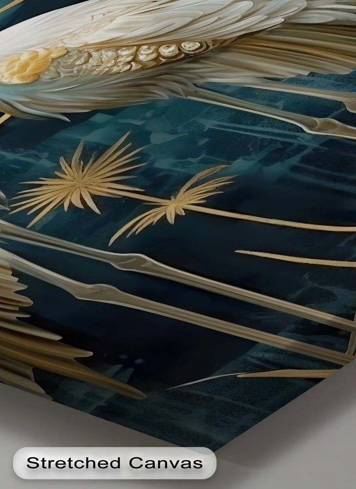 Moonlit Elegance – Golden Cranes Under Full Moon Canvas Print - MyPhotoStation