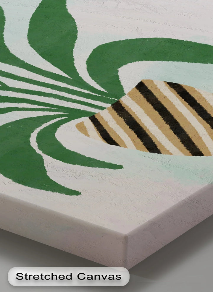 Striped Planter Botanical Art – Minimalist Green Leaf Canvas Print - MyPhotoStation
