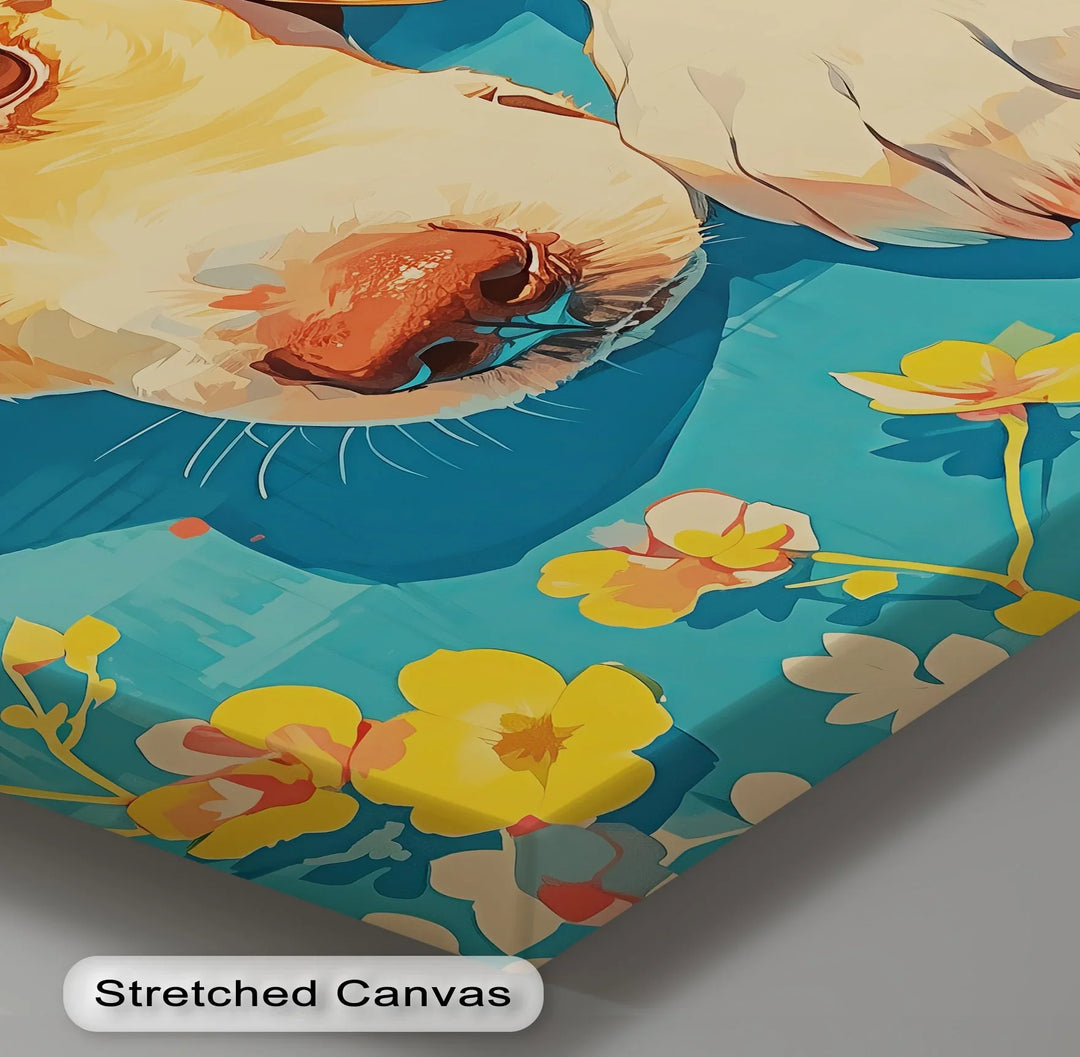 Sunlit Gaze – Playful Floral Dog Portrait Puppies Canvas Print - MyPhotoStation
