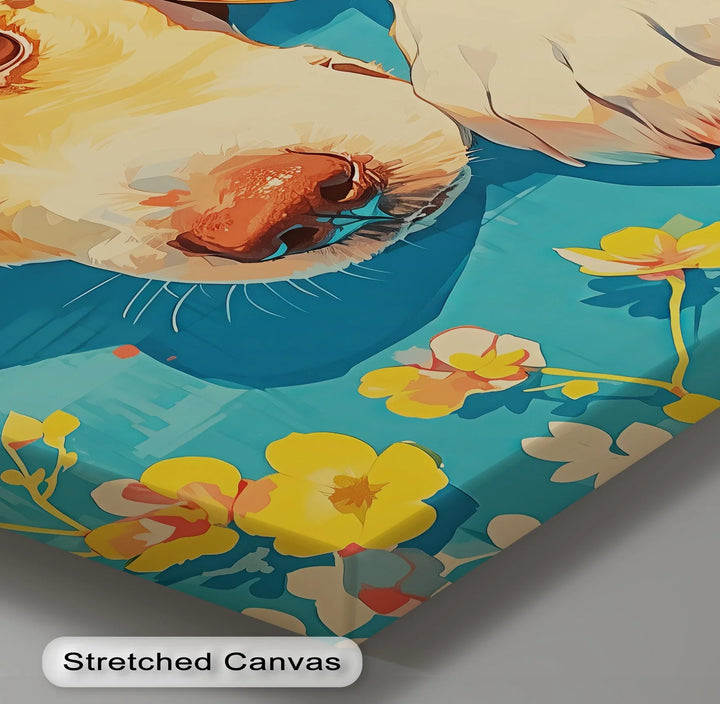 Sunlit Gaze – Playful Floral Dog Portrait Puppies Canvas Print - MyPhotoStation