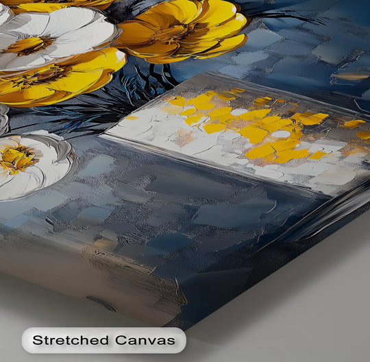 Sunlit Elegance – Yellow and White Poppies in Vase Canvas Print - MyPhotoStation