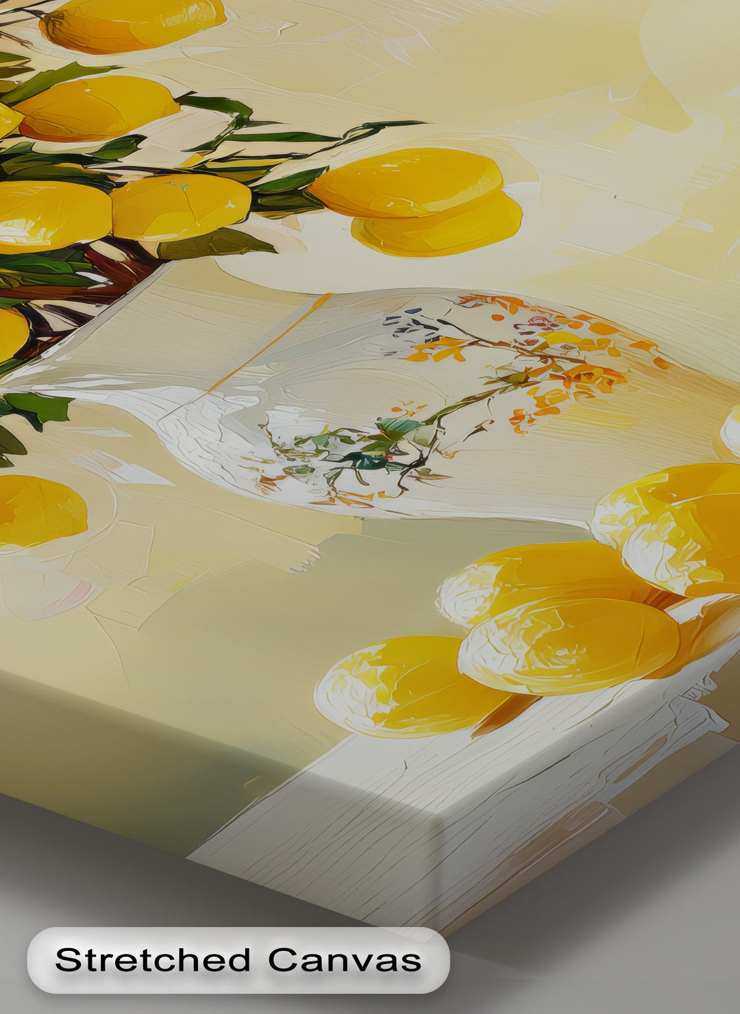 Golden Citrus Bloom – Lemons in Porcelain Vase Canvas Print