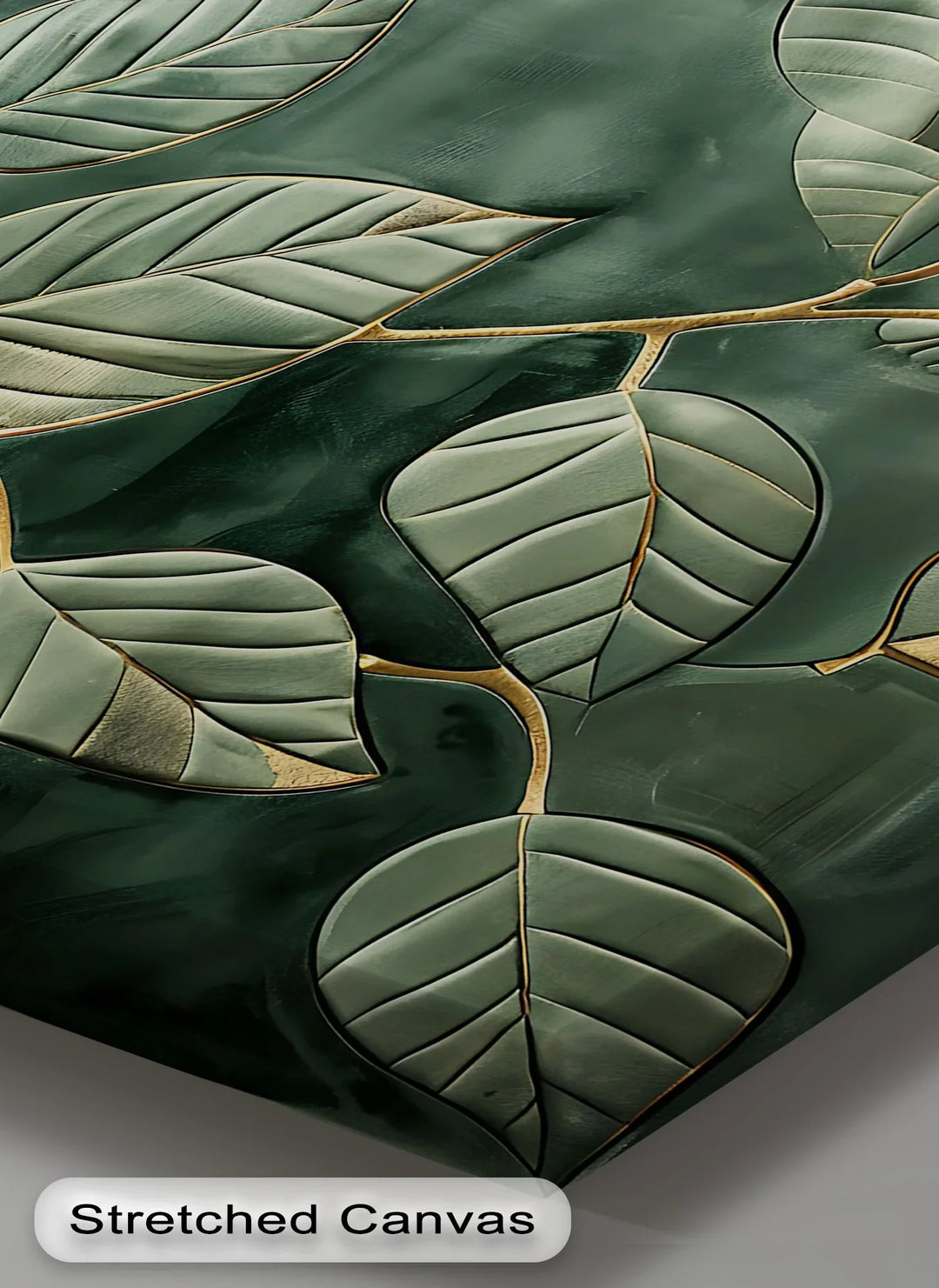 Golden Vein Harmony – Dark Green Leaf Canvas Print - MyPhotoStation