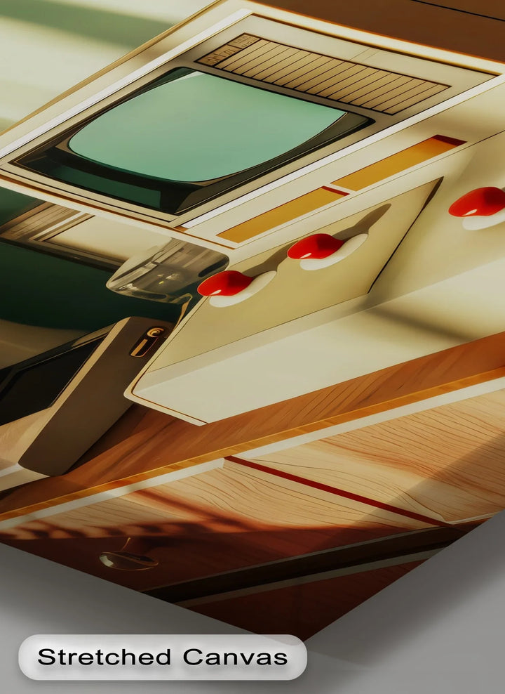 Vintage Computer with Lamp – Retro Style Canvas Print