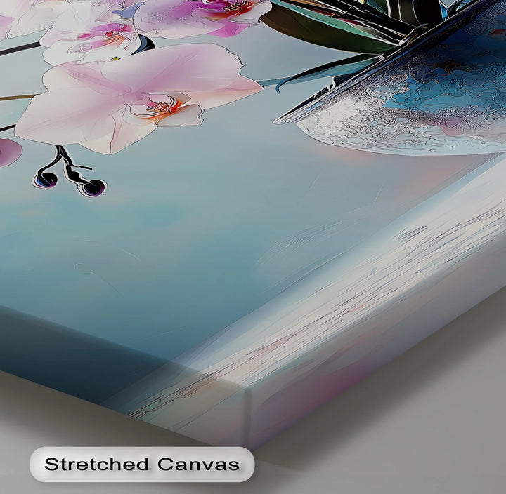 Tranquil Orchid Harmony – botanical canvas print in ceramic vase decor style.

