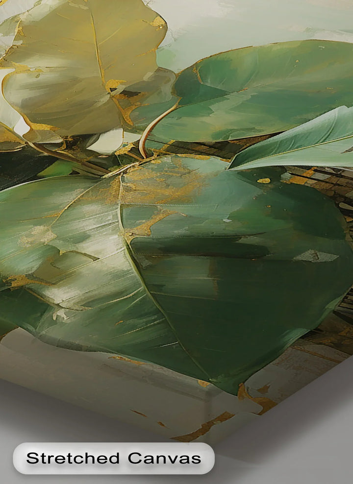 Golden-Edged Ficus Leaves – Elegant Green Botanical Canvas Print - MyPhotoStation