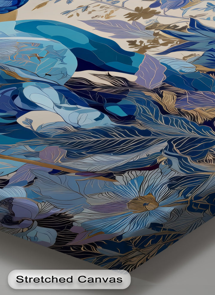 Celestial Bloom – Blue Horse in Golden Floral Fantasy Canvas Print