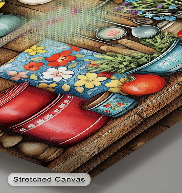 Rustic Kitchen Shelf – Vintage Floral Kitchen Canvas Print - MyPhotoStation
