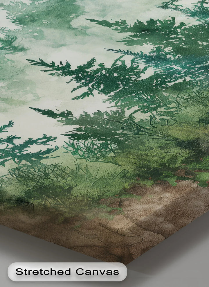 Misty Pines – Watercolor Forest Landscape Canvas Print