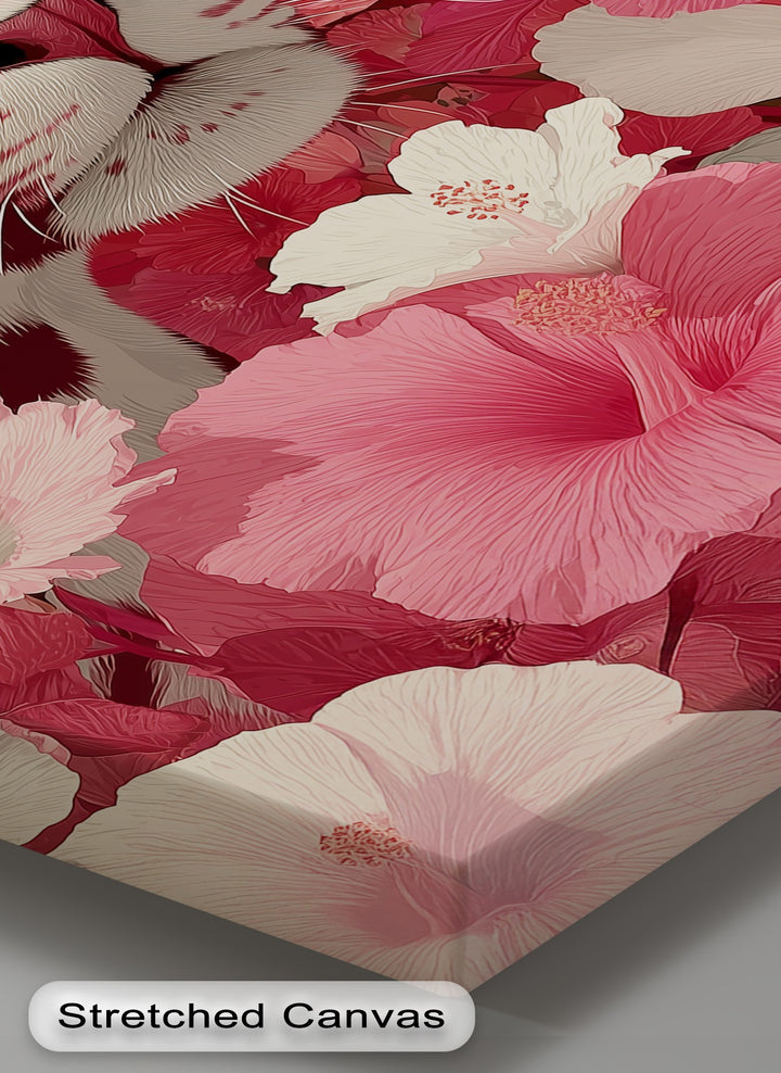 Blush Predator – Pink Leopard in Hibiscus Jungle Canvas Print