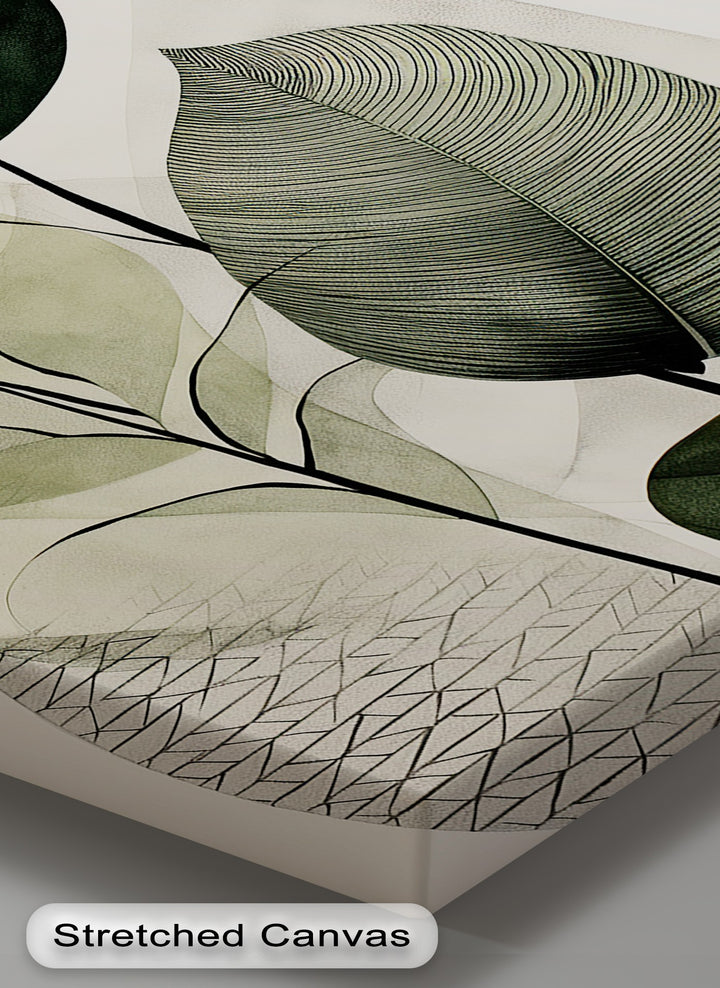 Structured Harmony – Abstract Leaf Shapes in Geometric Overlay Canvas Print