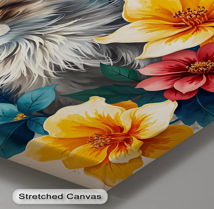 Fluffy Kitten Surrounded by Vibrant Florals - Cat Canvas Print - MyPhotoStation