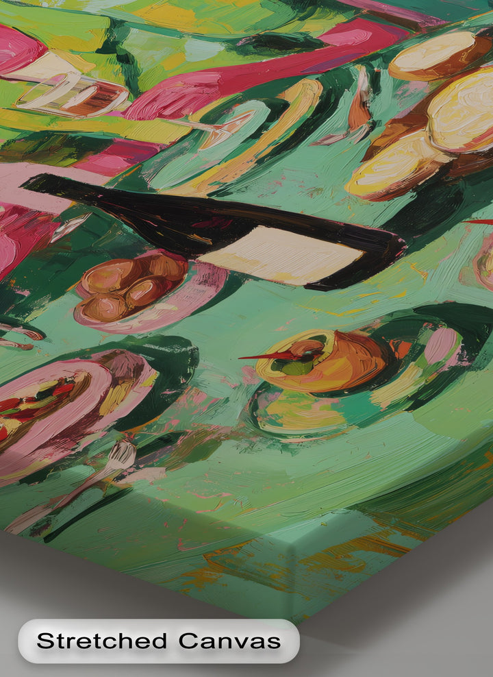 Visual rhythm in this 'Flamingo Dinner Party' canvas pictures print repeats the lively, gestural brushstrokes, creating an energetic, abstracted tablescape.
