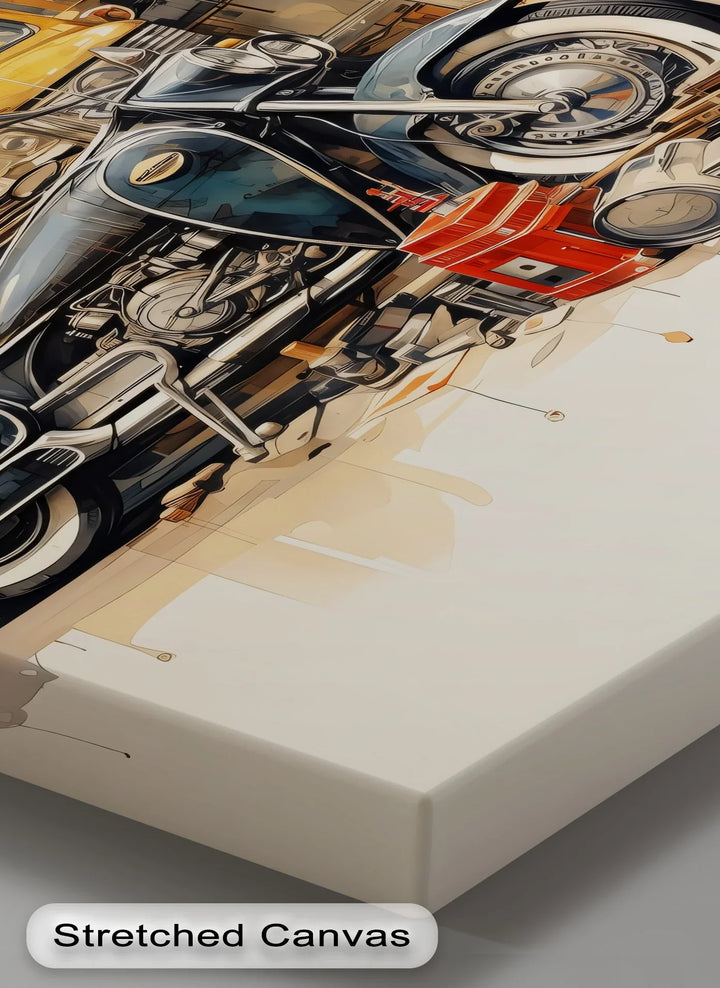 Garage Time – Classic Motorcycle and Vintage Truck Canvas Print - MyPhotoStation