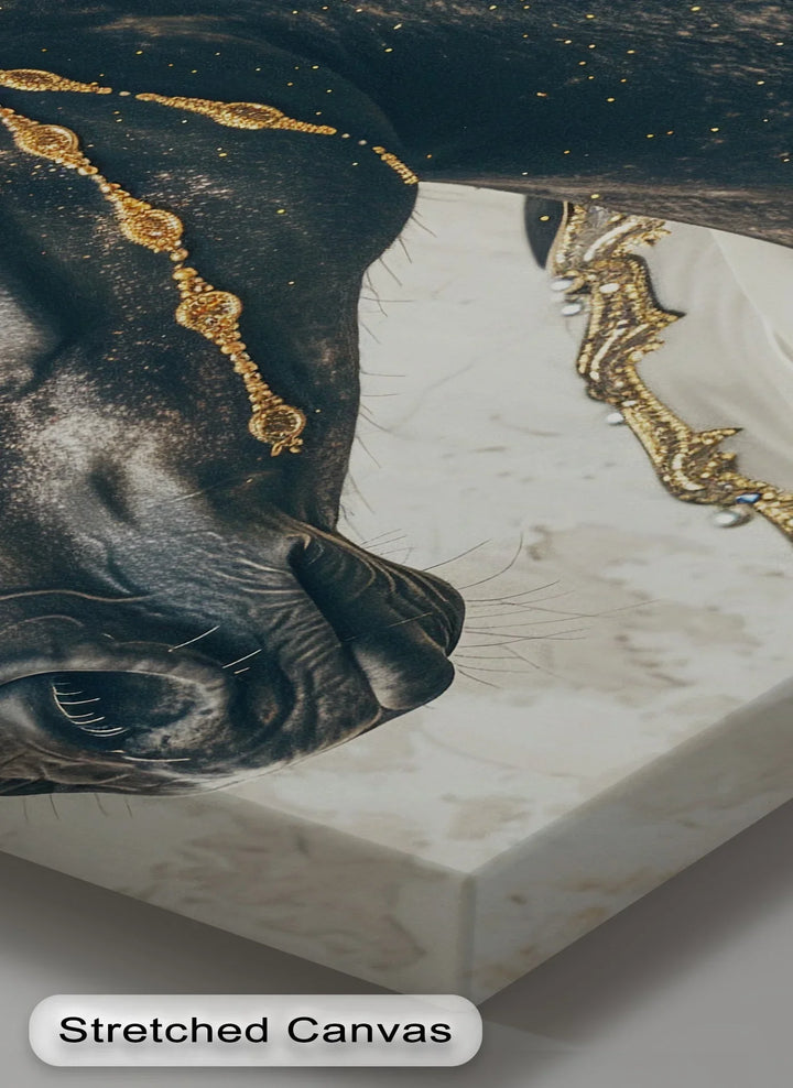 Regal Black Unicorn with Golden Armor – Fantasy Animal Canvas Print - MyPhotoStation