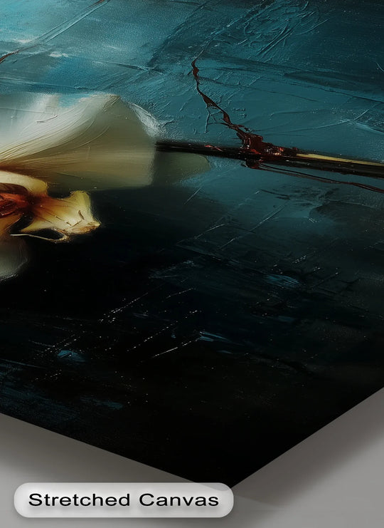 Stretched canvas edges showcase a gallery-worthy finish for this white orchids in golden glow botanical premium canvas decor print.