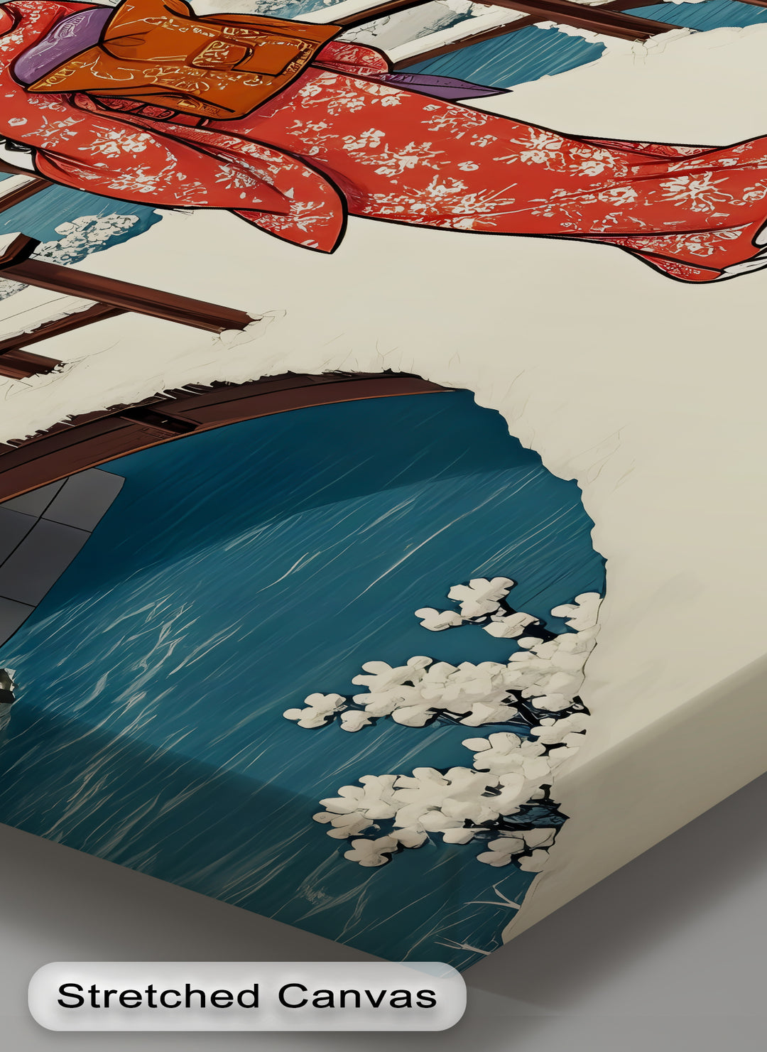 Snowy Bridge Serenity – Japanese Geisha Winter Canvas Print | Framed Art
