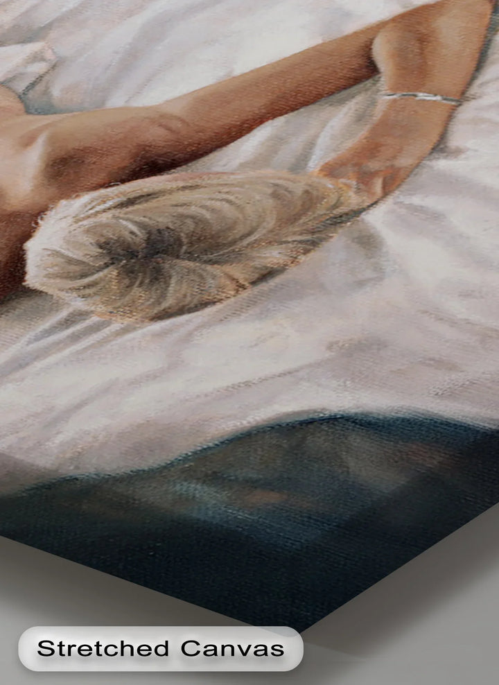 Quiet Morning – Reclining Nude on White Sheets Canvas Print - MyPhotoStation