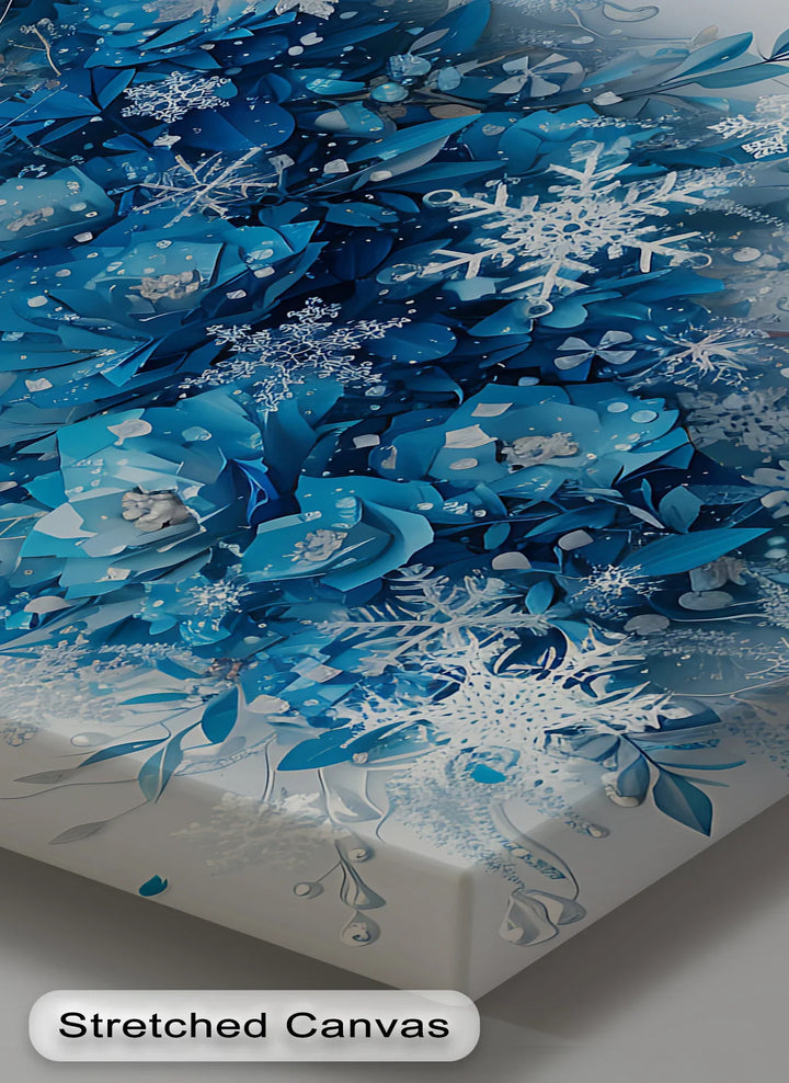Snow Leopard in Blue Florals – Majestic Winter Wildlife Blue Canvas Prints - MyPhotoStation