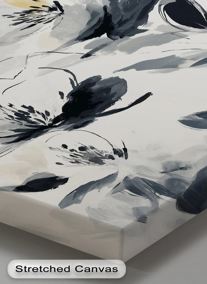 Monochrome Elegance – Black and Ivory Abstract Floral Canvas Print - MyPhotoStation