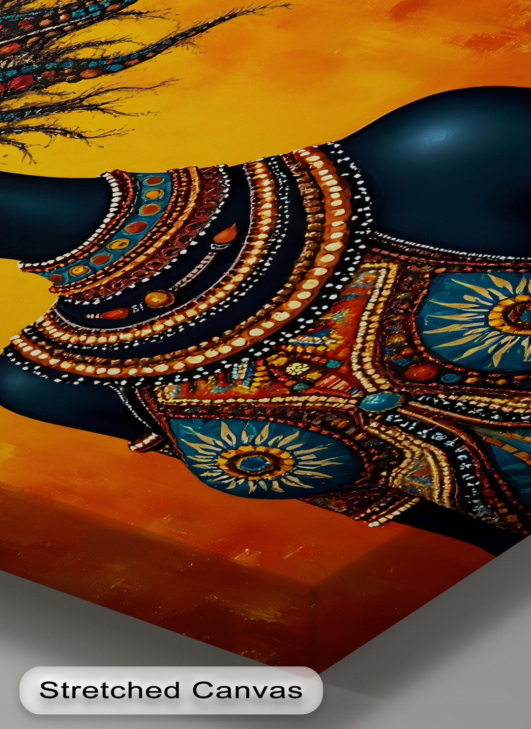 Regal African Queen – Beaded Tribal Portrait Canvas Wall Art | Framed Art