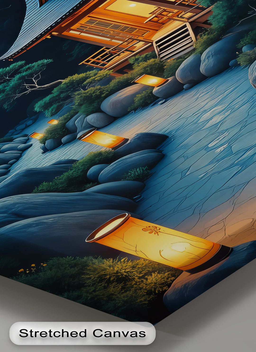 Moonlit Serenity – Japanese Zen Temple Canvas Wall Art | Framed Art
