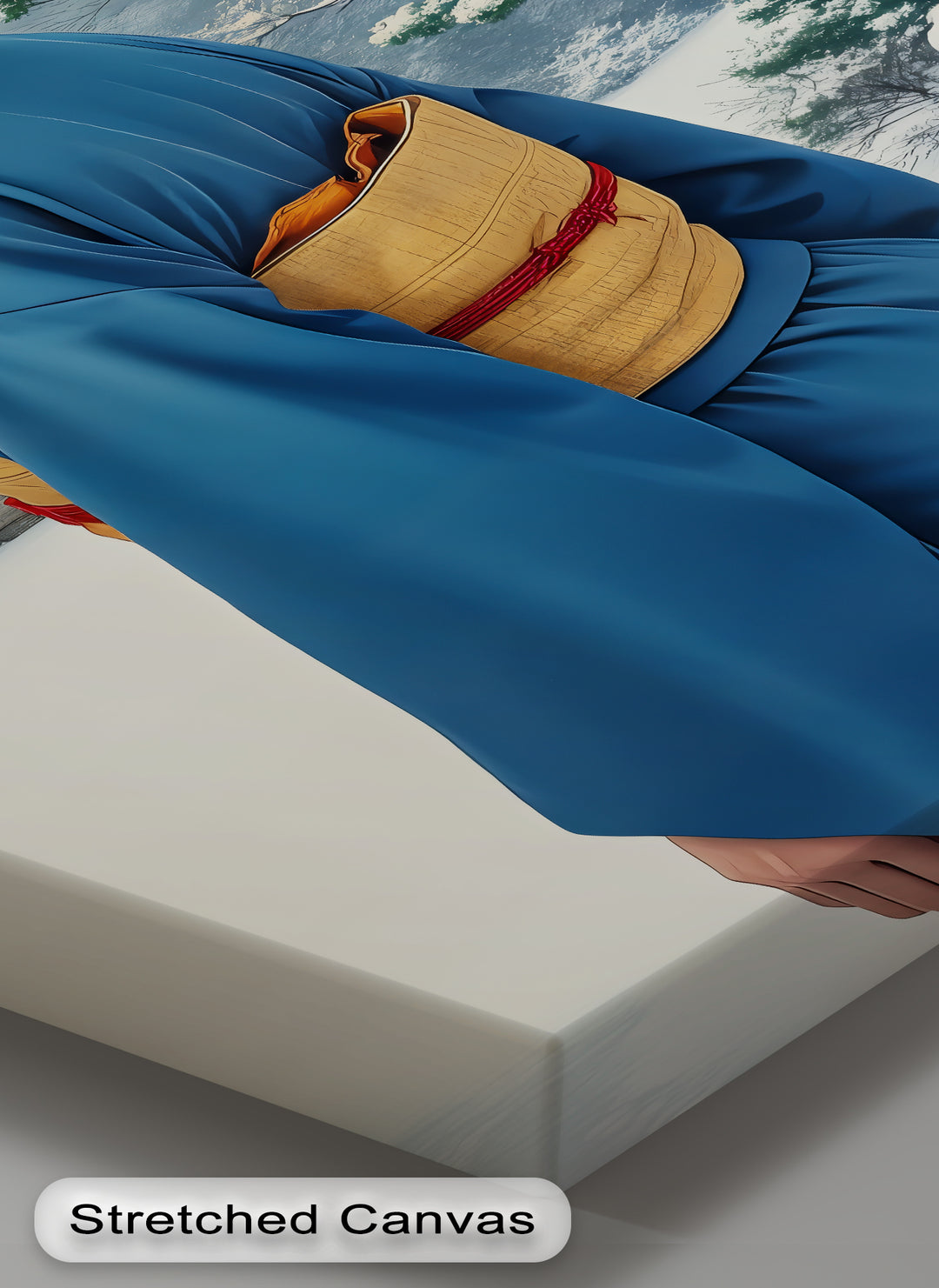 Winter Serenity – Japanese Woman in Blue Kimono Canvas Print | Framed Art
