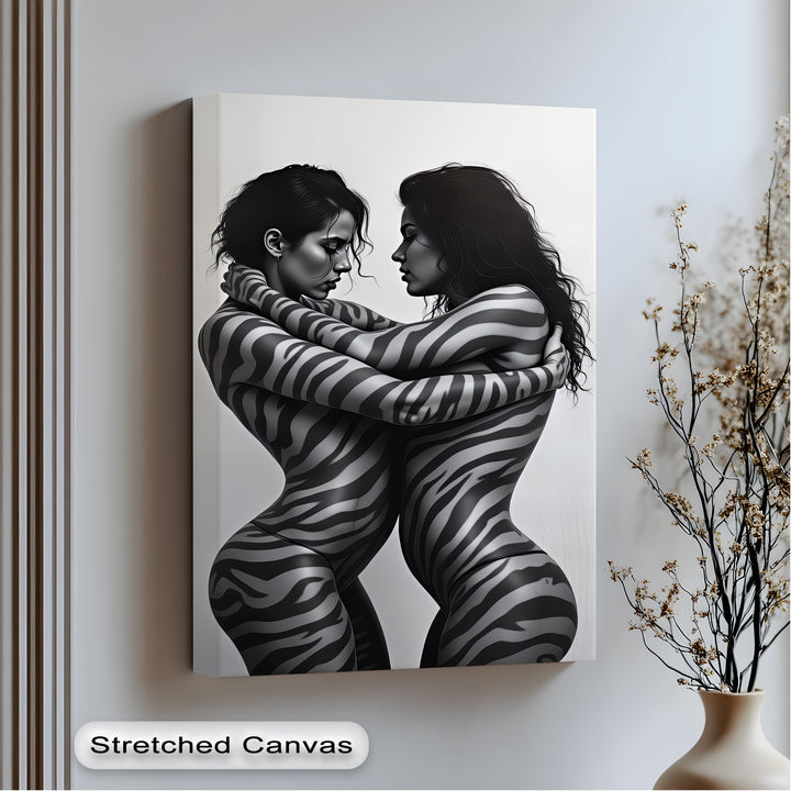 Sensual Embrace – Erotic Zebra Pattern Canvas Print