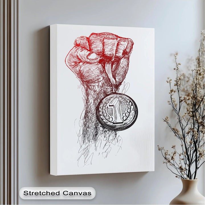 Victory Hand Sketch – Medal of Triumph Inspiraltional Canvas Print
