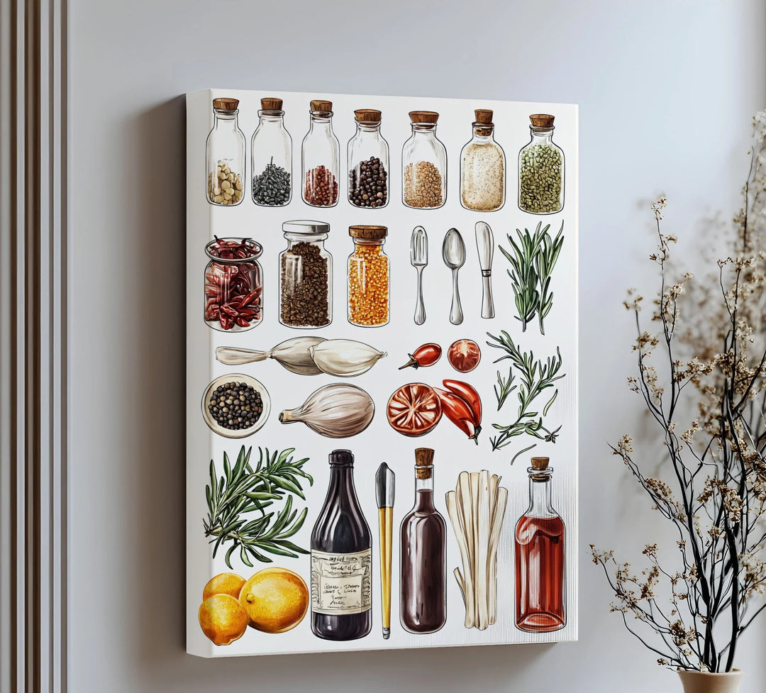 Kitchen Essentials – Illustrated Herbs & Spices Canvas Print - MyPhotoStation
