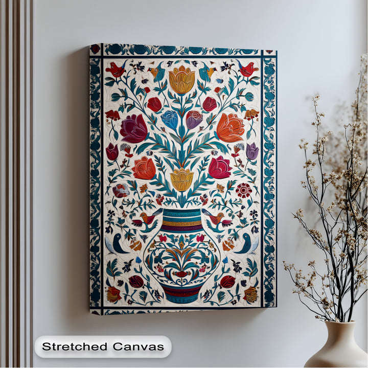 Floral Harmony & Songbirds – Persian Canvas Print
