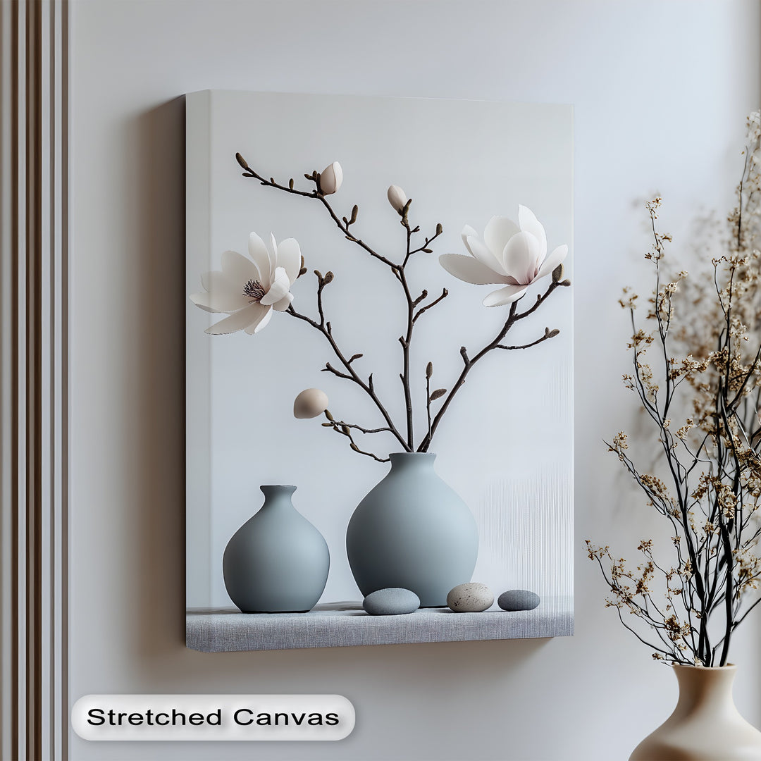Minimal Magnolia Elegance – modern flower canvas print for home decor

