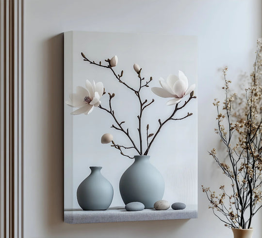 Minimal Magnolia Elegance – modern flower canvas print for home decor

