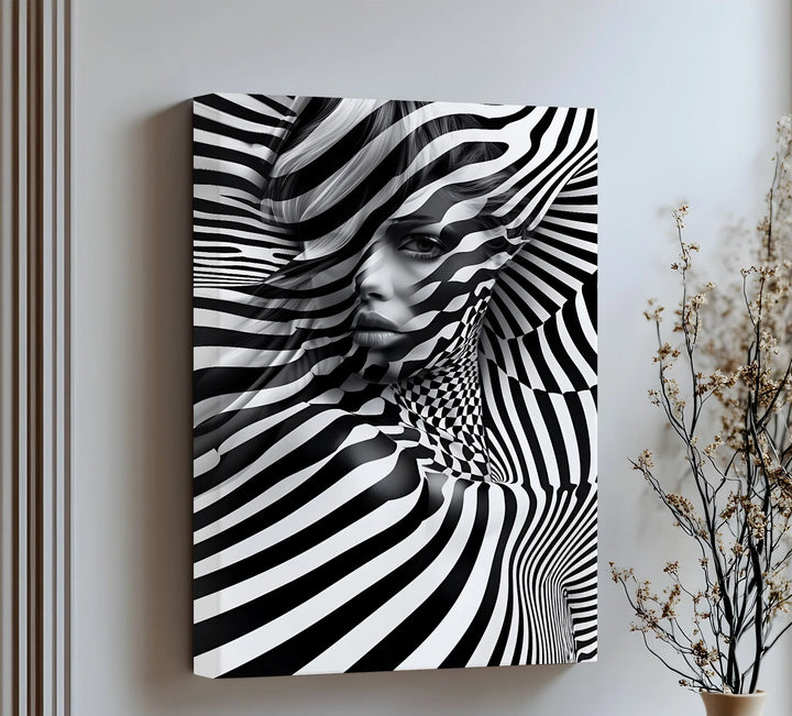 Illusionary Muse – Optical Portrait in Black & White Canvas Print - MyPhotoStation