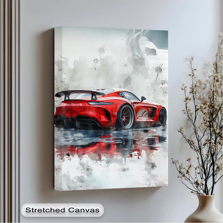 Red Hypercar Reflection on Wet Asphalt – Car Canvas Print - MyPhotoStation