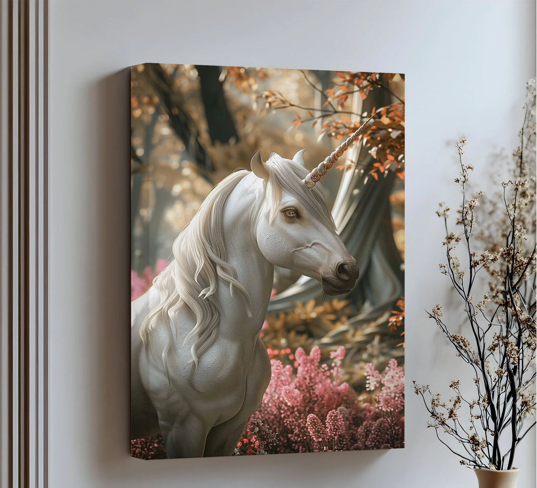 Elegant White Fantasy Horse in Woodland - Animal Canvas Print - MyPhotoStation