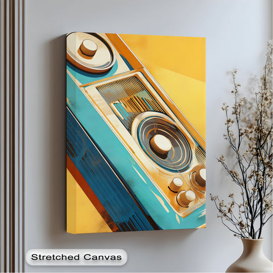 Visual rhythm flows across the Golden Frequency abstract canvas print, where teal and golden blocks create a compelling canvas wall art piece.