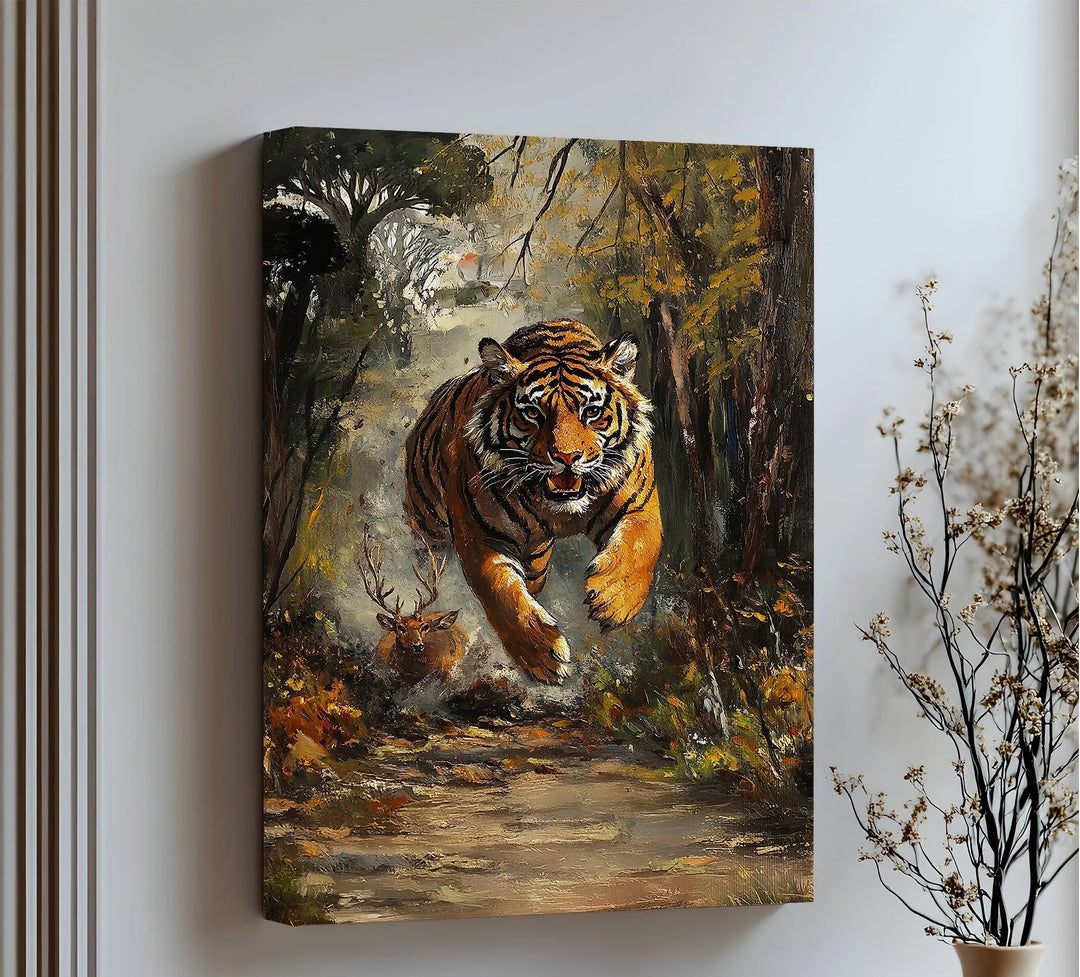 Predator's Pursuit – Wild Tiger Chase Animal Canvas Print - MyPhotoStation