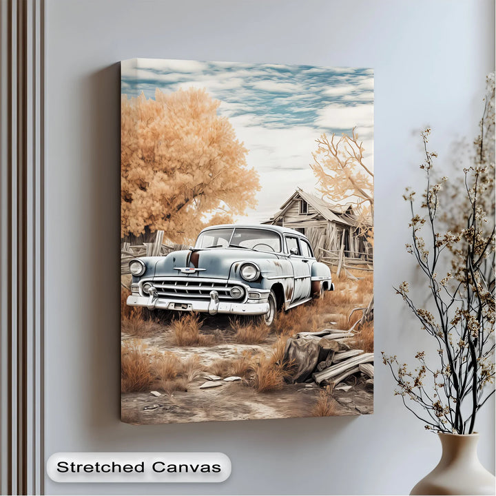 Weathered Elegance by the Farmhouse – Car Canvas Print - MyPhotoStation