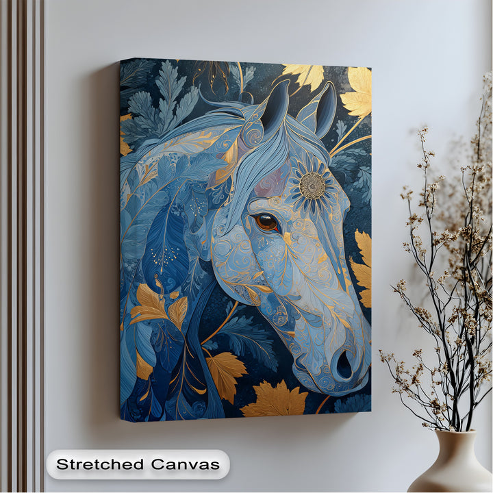 Golden Gaze – Ornamental Blue Horse Canvas Print